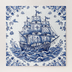 Delfter Stil Blau-Weißes Handelsschiff Puzzle