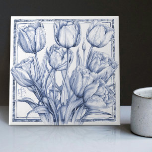 Delfter Tulpen-Wanddekoration Art Nouveau Aquarell Fliese