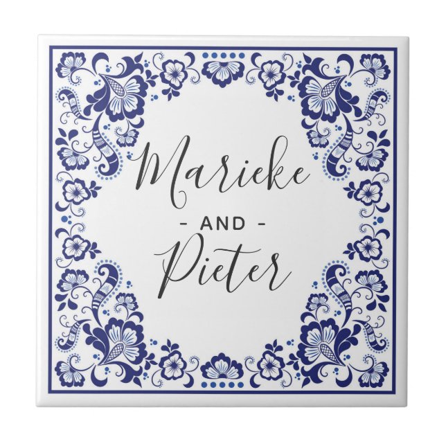 Delfts Blauw | Delft Blue Dutch Wedding Keepake Fliese (Vorderseite)