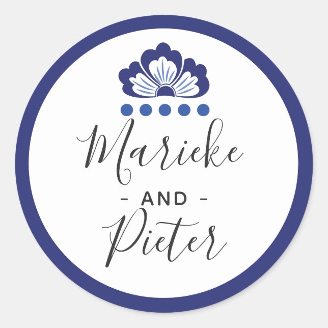 Delfts Blauw Delft Blue Dutch Wedding Personalisie Runder Aufkleber (Vorderseite)