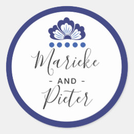 Delfts Blauw Delft Blue Dutch Wedding Personalisie Runder Aufkleber