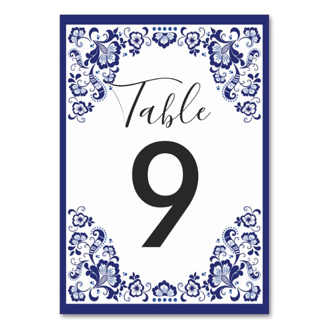 Delfts Blauw | Delft Blue Dutch Wedding Reception Tischnummer (Vorderseite)