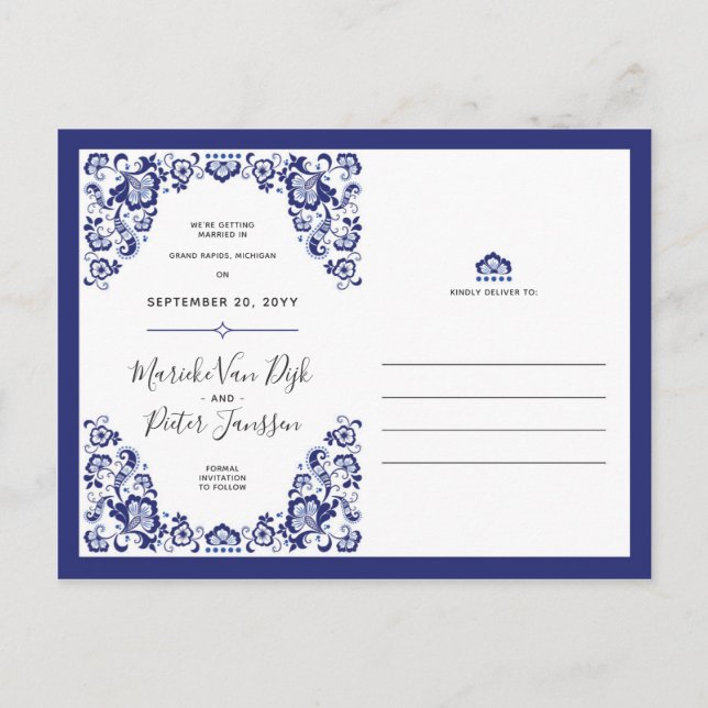 Delfts Blauw | Delft Blue Save the Date Foto Ankündigungspostkarte (Vorderseite)