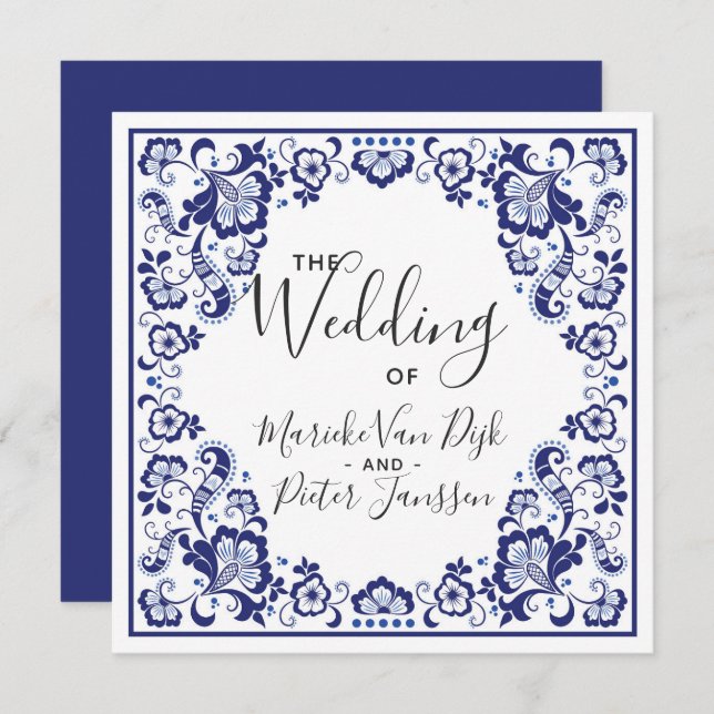 Delfts Blauw | Delft Blue Tile Wedding Einladung (Vorne/Hinten)
