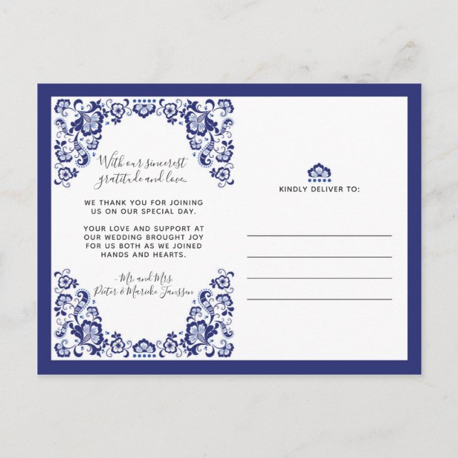 Delfts Blauw | Delft Blue Vielen Dank Single Foto Postkarte (Vorderseite)