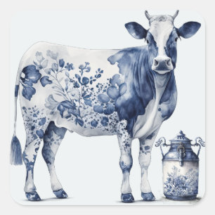 Delftware-Kuh und Milchkanne Quadratischer Aufkleber