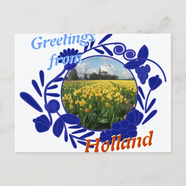 Delftware-Muster Tulpen Grüße aus Holland Postkarte (Vorderseite)