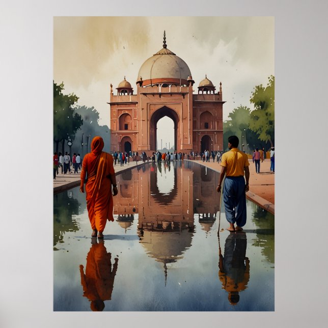 Delhi Aquarellkunst Poster (Vorne)