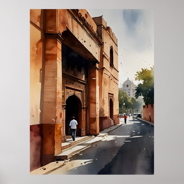 Delhi Aquarellkunst Poster (Vorne)