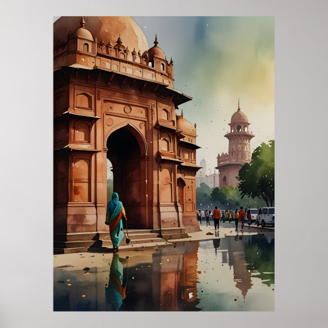 Delhi Aquarellkunst Poster (Vorne)