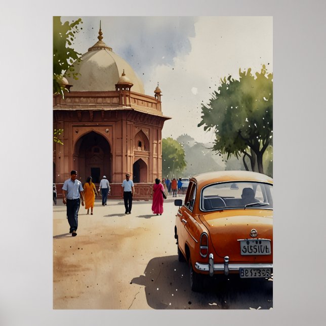 Delhi Aquarellkunst Poster (Vorne)