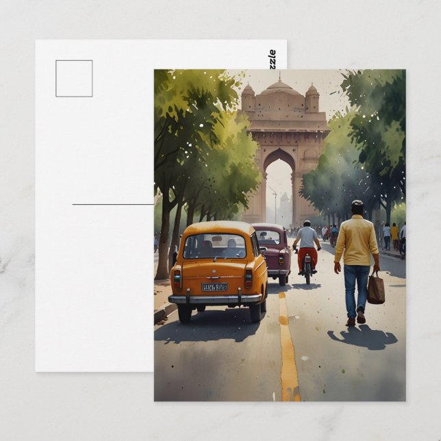 Delhi Aquarellkunst Postkarte (Vorne/Hinten)