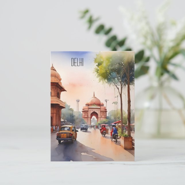Delhi Aquarellkunst Postkarte (Stehend Vorderseite)