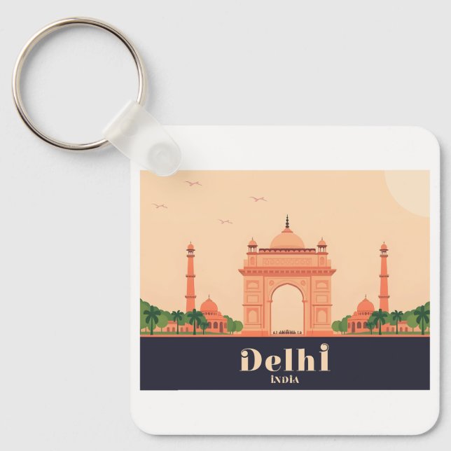 Delhi India Pastel Travel Design Schlüsselanhänger (Vorderseite)