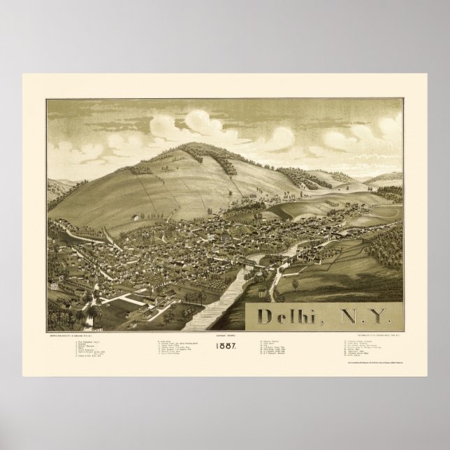 Delhi, NY Panoramic Map - 1887 Poster (Vorne)