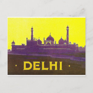 Delhi, Silhouette der Stadt, Tempel und Festung Postkarte