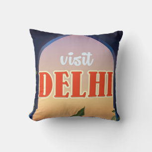 Delhi Vintage Travel Print. Kissen