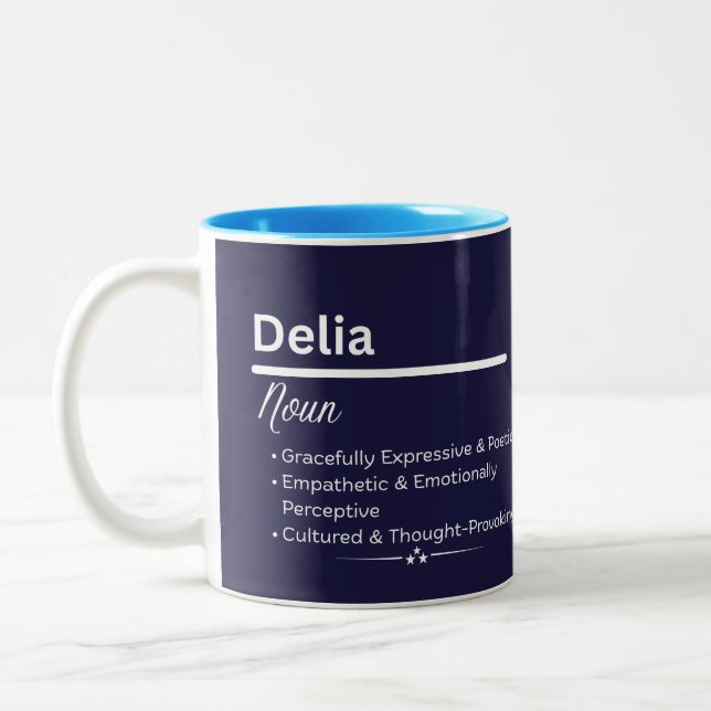 Delia Personalized Girl Name Meaning Coffee Mug Zweifarbige Tasse (Links)