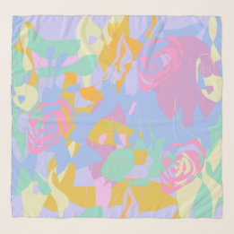 Delicate Abstract Blue Rose Floral Chiffon Scarf Schal