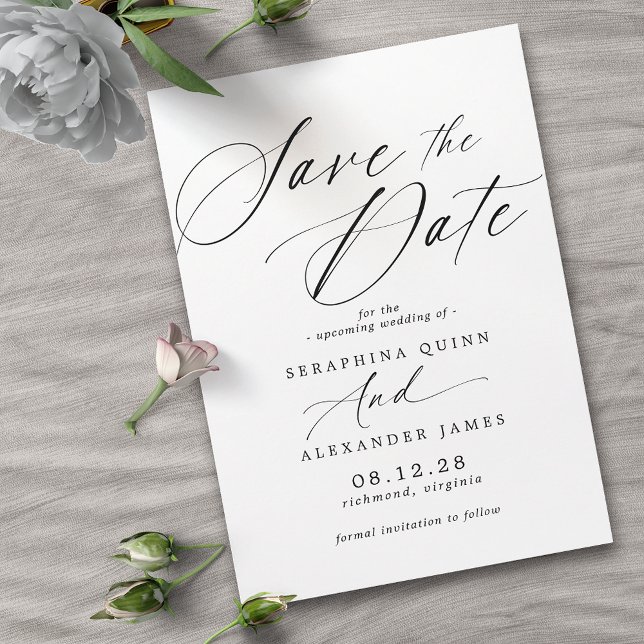 Delicate Airy Script | Classic Black and White Save The Date (Von Creator hochgeladen)