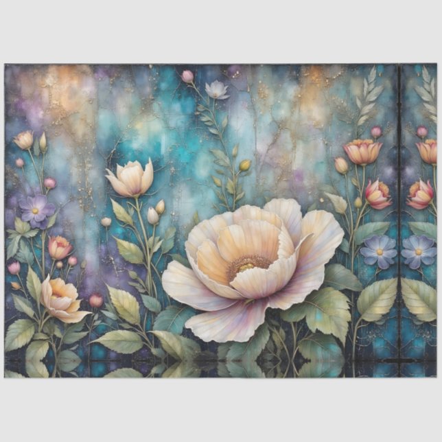 Delicate Apricot Cosmos on Teal Seidenpapier (Vorderseite)