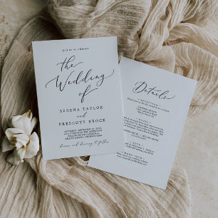Delicate Black Calligraphy All In One Wedding Einladung