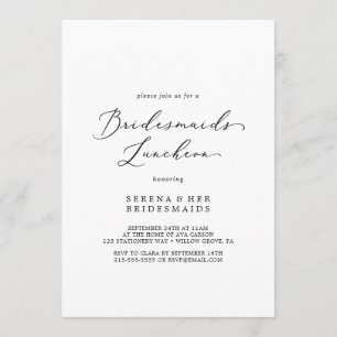 Delicate Black Calligraphy Bridesmaids Luncheon Einladung
