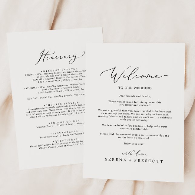 Delicate Black Wedding Welcome Letter & Itinerary (Von Creator hochgeladen)