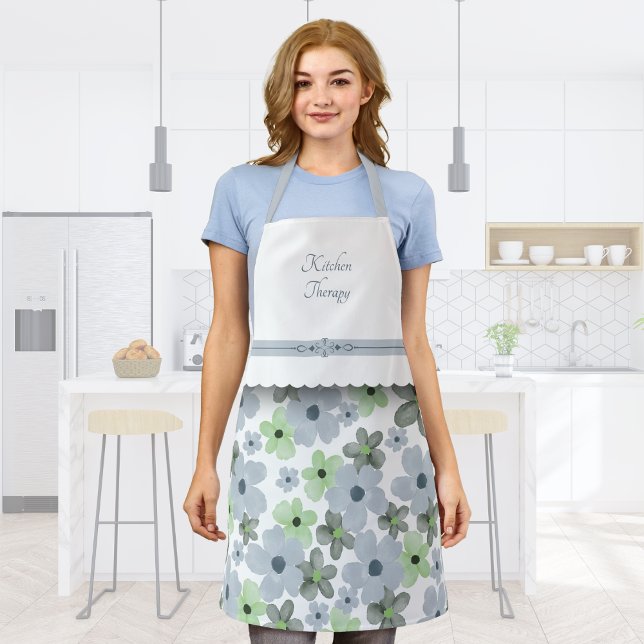 Delicate Blooms Green and Gray Kitchen Schürze (Delicate Blooms Green and Gray Kitchen Apron)