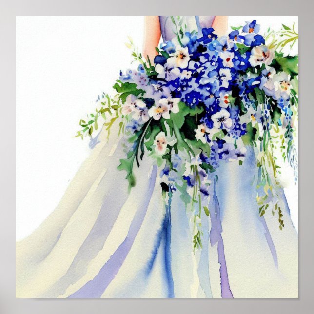 Delicate Blue, Bridal Cascading Bouquet 2, Poster (Vorne)