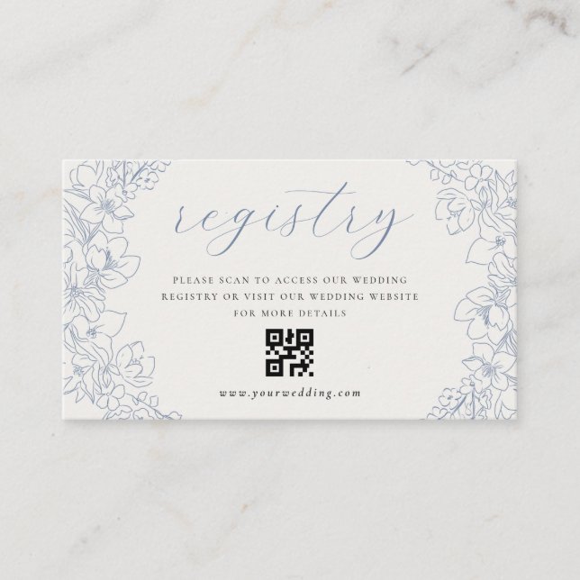 Delicate Blue Floral Wedding Gift Registry QR code Begleitkarte (Vorderseite)