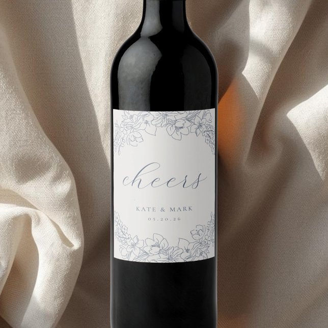 Delicate Blue Floral Wedding Wine Bottle Labels Weinetikett (Von Creator hochgeladen)