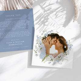 Delicate Blue Floral Wreath Wedding Danke Card
