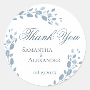 Delicate Blue Floral Wreath Wedding Vielen Dank Runder Aufkleber