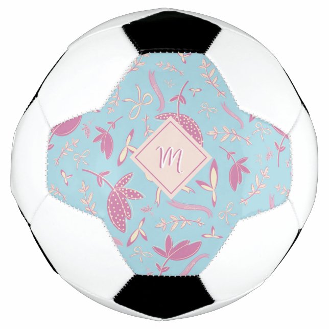 Delicate Blue Florals und Bows Fußball (Vorderseite)