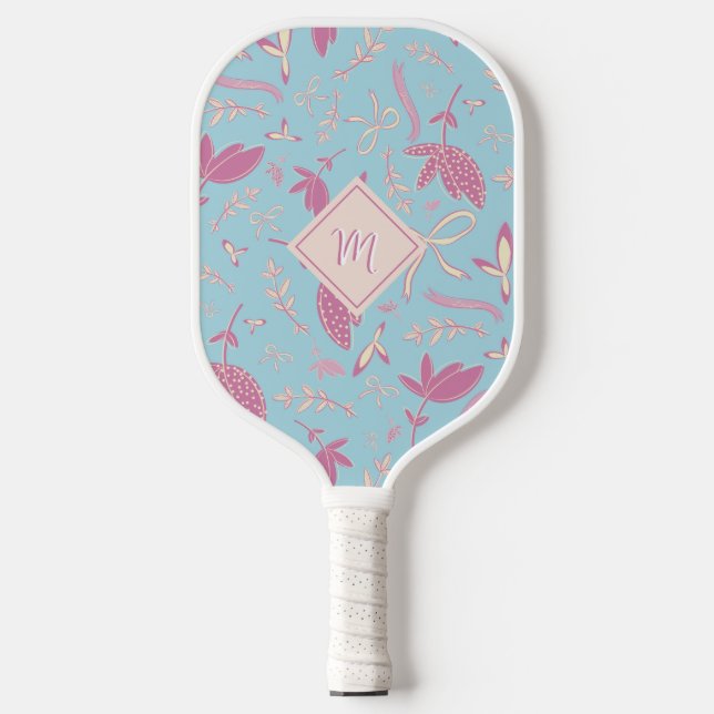 Delicate Blue Florals und Bows Pickleball Schläger (Vorderseite)