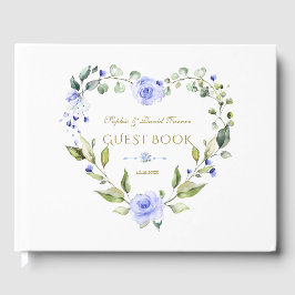 Delicate Blue Flowers Wreath Navy Blue Wedding Gästebuch