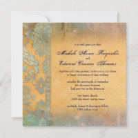 Delicate Blue Grunge Damask Lace Wedding