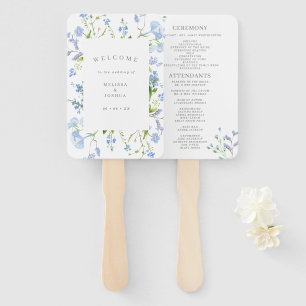 Delicate Blue Watercolor Floral Wedding Program Fächer