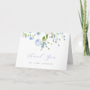 Delicate Blue Wild Blume Script Wedding Faltet T Dankeskarte