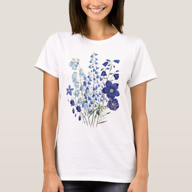 Delicate Blue Wildflower Botanical Sketch Women's  T-Shirt (Vorderseite)