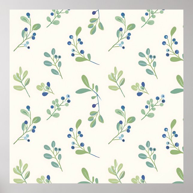 Delicate Blueberry Eucalyptus Pattern Poster (Vorne)