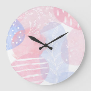 Delicate Blush and Blue Abstract Watercolor Shapes Große Wanduhr