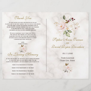 Delicate Blush Gold Blume Marmorhochzeitprogramm