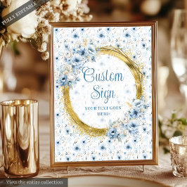 Delicate Boho Dusty Blue Gold 8x10 Wedding Sign Poster