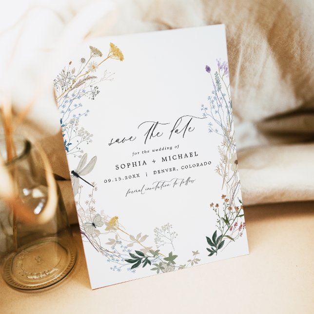 Delicate Boho Earth Tone Wildblume Save the Date Einladung (Von Creator hochgeladen)