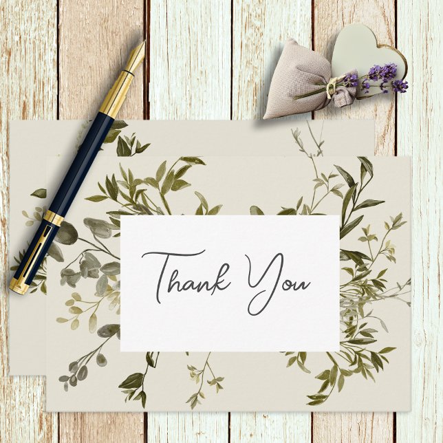 Delicate Boho Greenerity Wedding Dankeschön Card Dankeskarte (Von Creator hochgeladen)