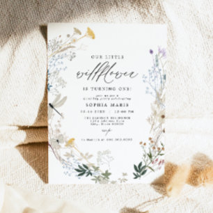 Delicate Boho Wildblume Butterfly 1. Geburtstag Einladung