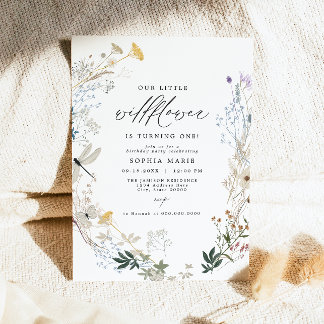 Delicate Boho Wildblume Butterfly 1. Geburtstag Einladung