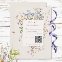 Delicate Boho Wildblumen Creme QR Code Hochzeit
